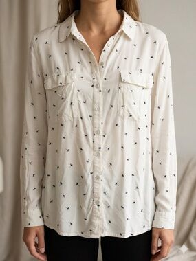 Light Cream Palm-Print Button Front Camisole Top